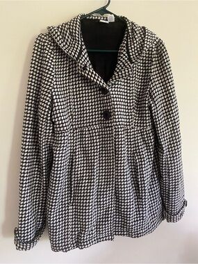 Roxy Black and White Houndstooth Hooded Peacoat